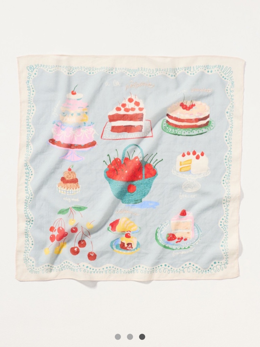 Anthropologie Pastel Dessert Print Silk Scarf in Light Blue, Cream, Red